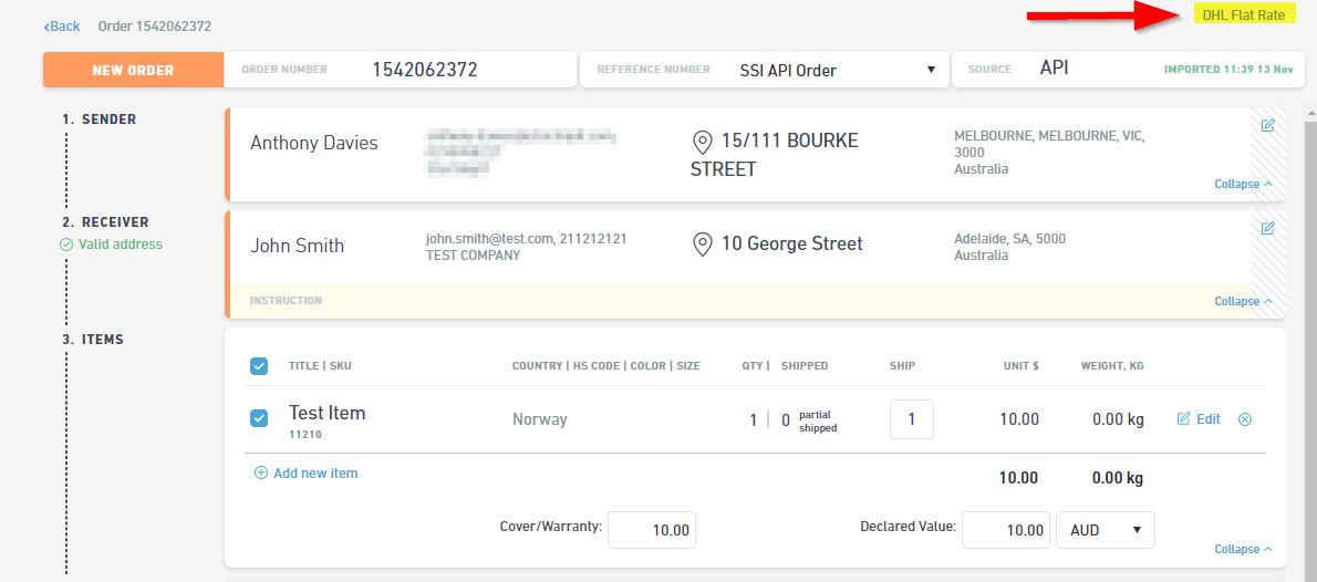 Rules based on shipping method DHL Express Commerce Support